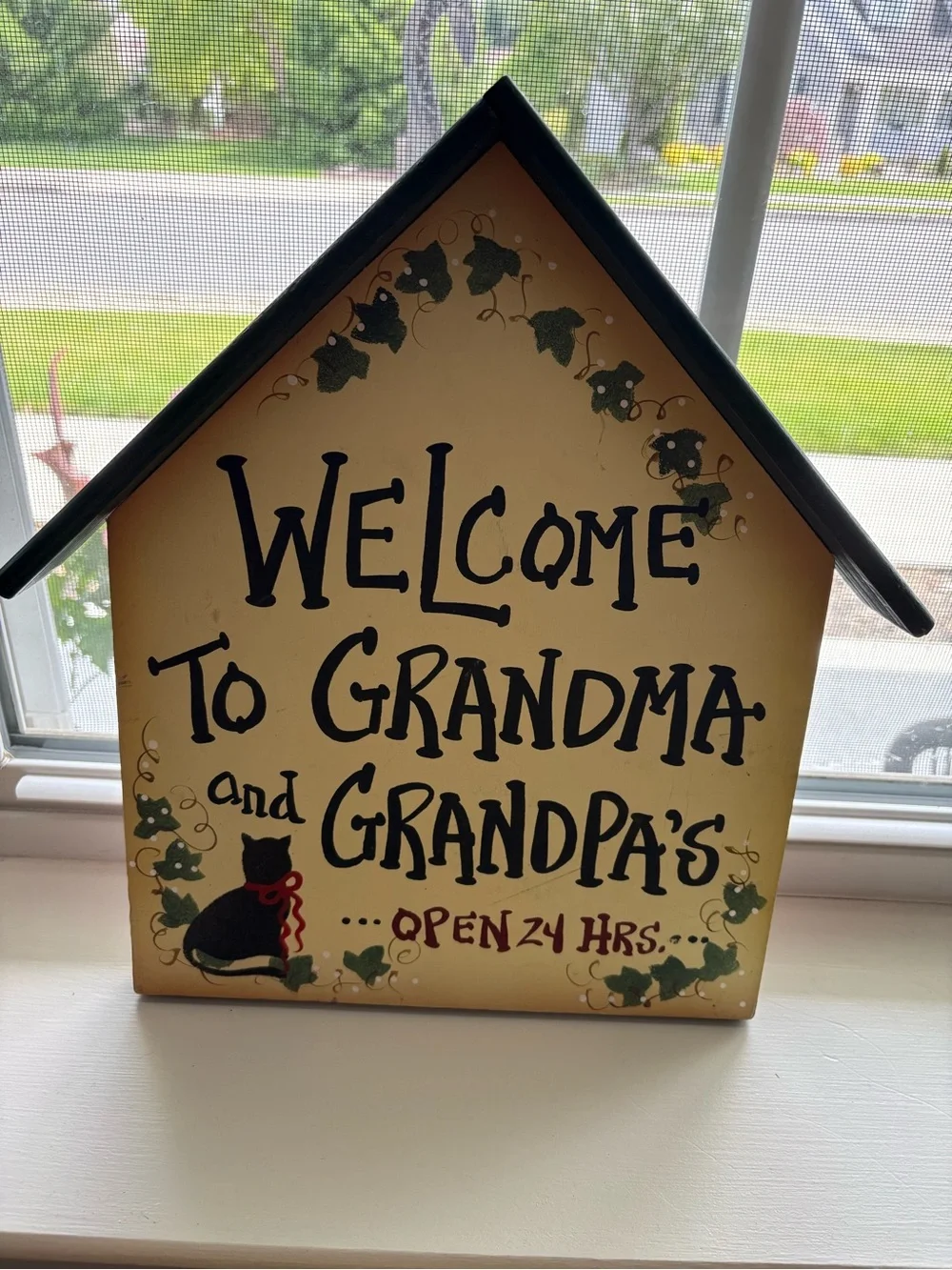 Welcome to Grandma and Grandpa's Decorative House Sign Yellow Green Wood
